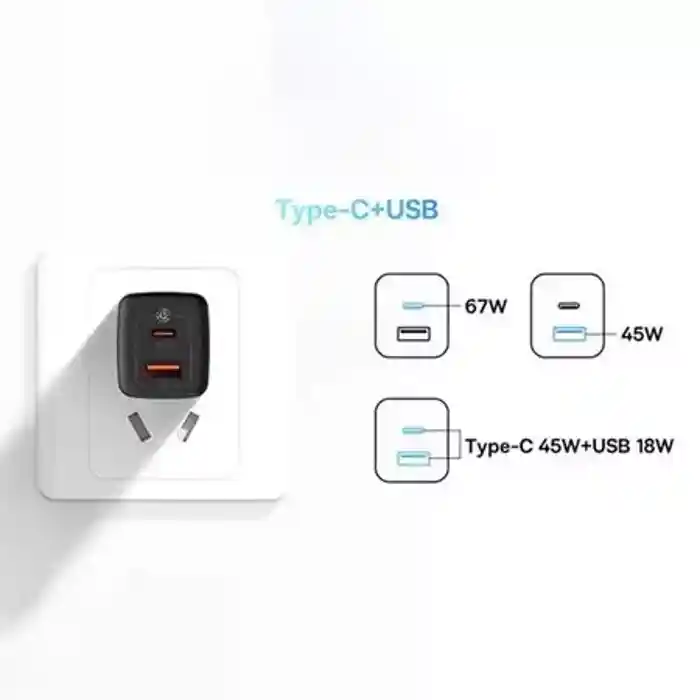 Baseus 67W GaN3 Lite Fast Charger Type-C Usb-A Dual Output